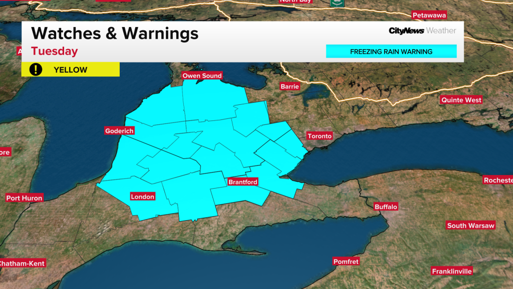 Freezing rain and ice pellets to hit parts of the GTA for Tuesday’s morning commute