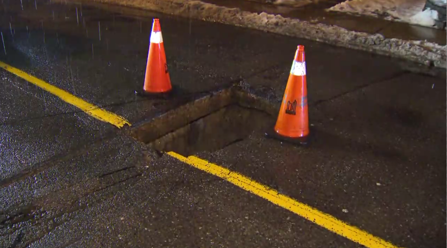Four-foot-deep sinkhole opens up on street in Swansea area